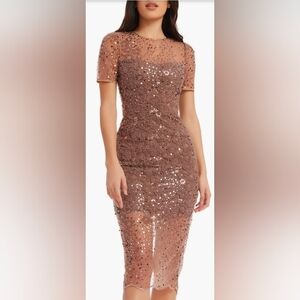 Dress the Population Sequin Midi Dress in Brown
